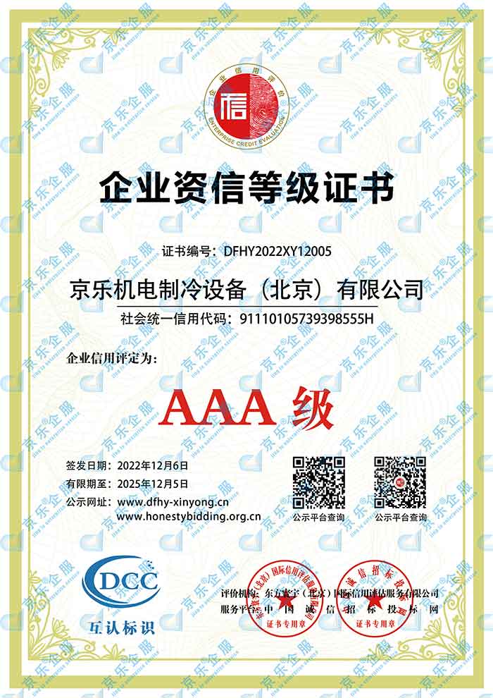 AAA企业资信等级证书